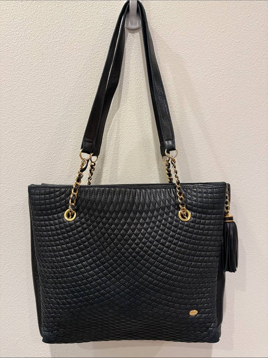 Bally Handbags - Vintage BALLY Black Diamond Quilted Leather Chain Tote